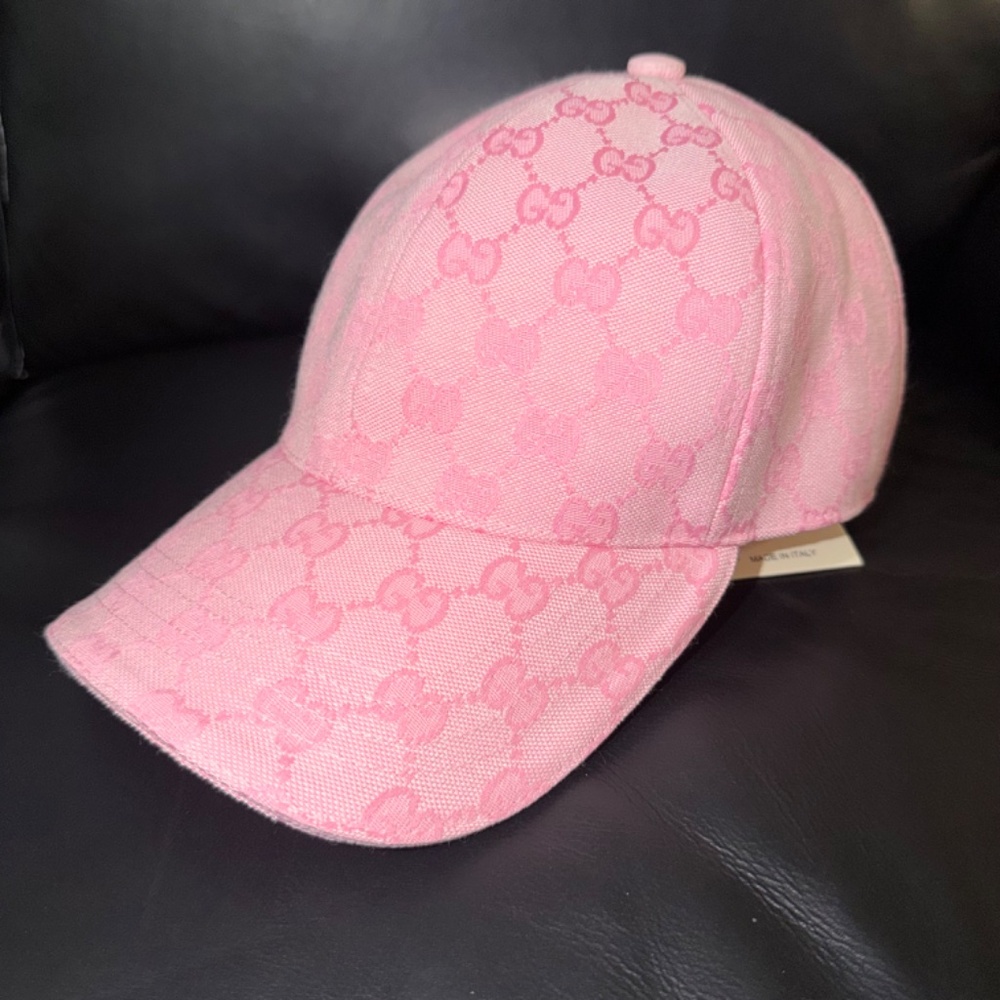 UNISEX GUCCI GG MONOGRAM CANVAS BASEBALL CAP PINK ADJUSTABLE HAT - Picture 3 of 6